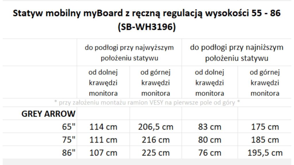 Statyw mobilny myBoard z ręczną regulacją wysokości SB-WH3196