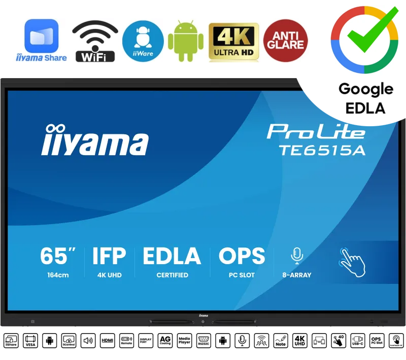 Monitor interaktywny iiyama Prolite TE6515A-B1AG Android 14 Google EDLA